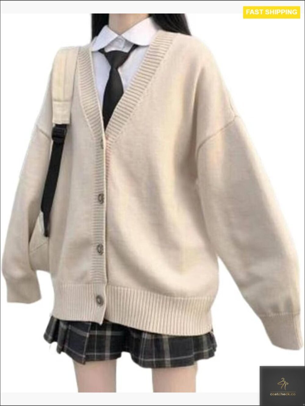 V-Neck Knitted Cardigan Loose Fit Japanese College Style Button Front Long